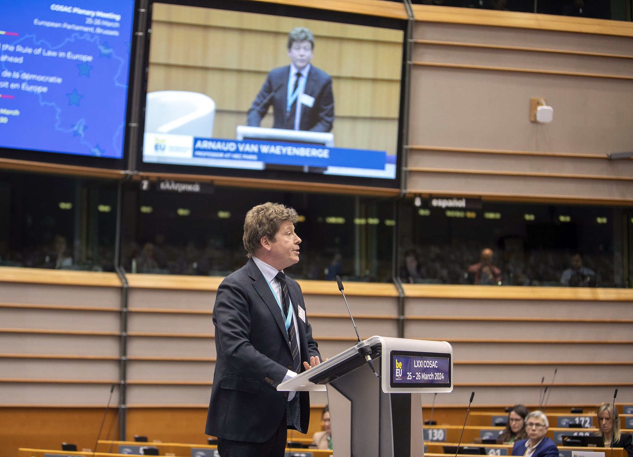 HEC Paris Professor of Law Arnaud Van Waeyenberge at a COSAC plenary session on March 26 2024: Proposals for tackling both the European rule of law and the democratic deficit - c European Parliament 2024