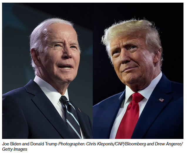 Biden Stakes Reputation on Blue-Collar Workers, Bloomberg - Joe Biden and Donald TrumpPhotographer: Chris Kleponis/CNP/Bloomberg and Drew Angerer/Getty Images