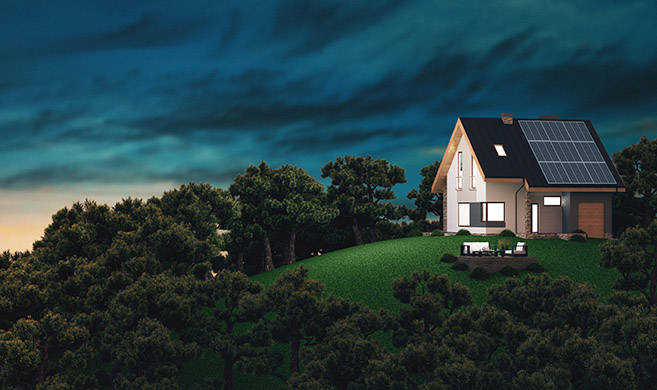 House on a hill with renewable energy - ALDECAstudio