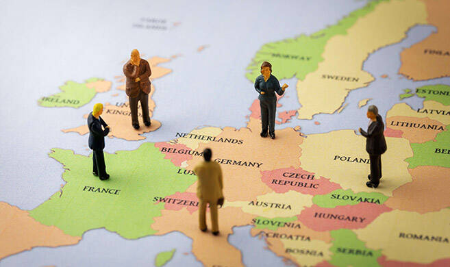 leaders on a map of Europe