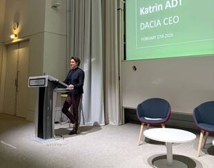 Dacia CEO Karin Adt giving a speech at HEC Paris