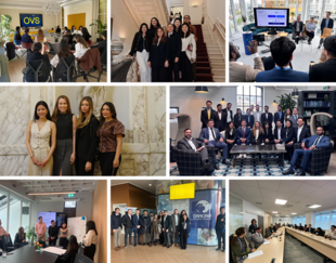 Collage of MBA students at company visits for trek week