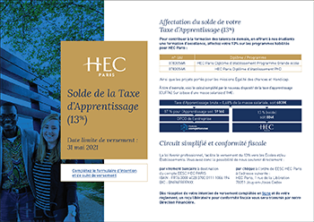 HEC Paris - Taxe d'apprentissage 2021 - Fiche technique