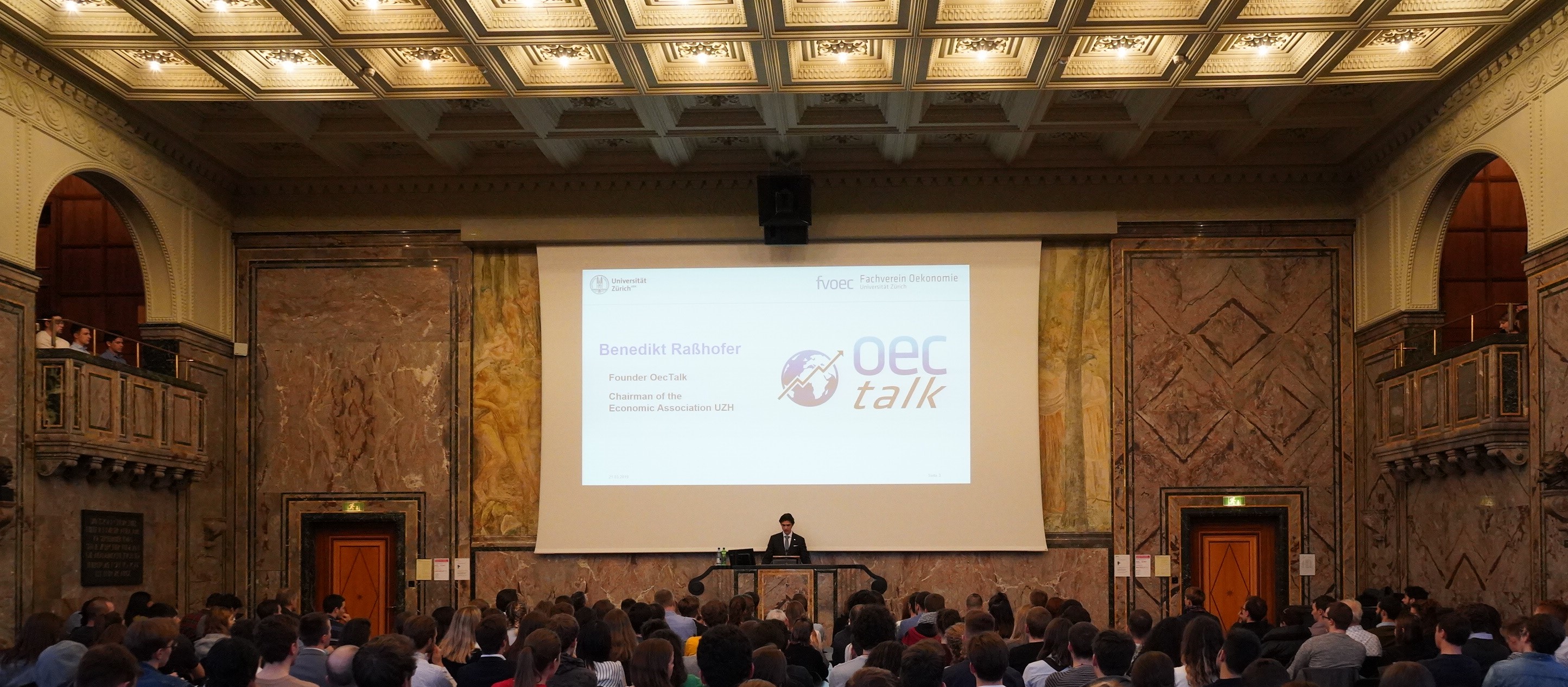 HEC student Benedikt Rasshofer giving OEC talk