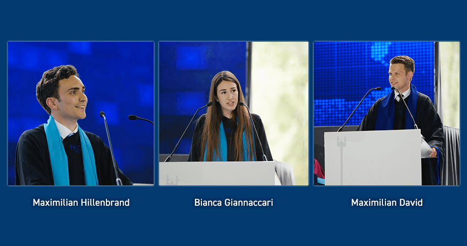HEC Paris 2022 Commencement Ceremony - Student Speakers (Maximilian Hillenbrand, Bianca Giannaccari, Maximilian David)