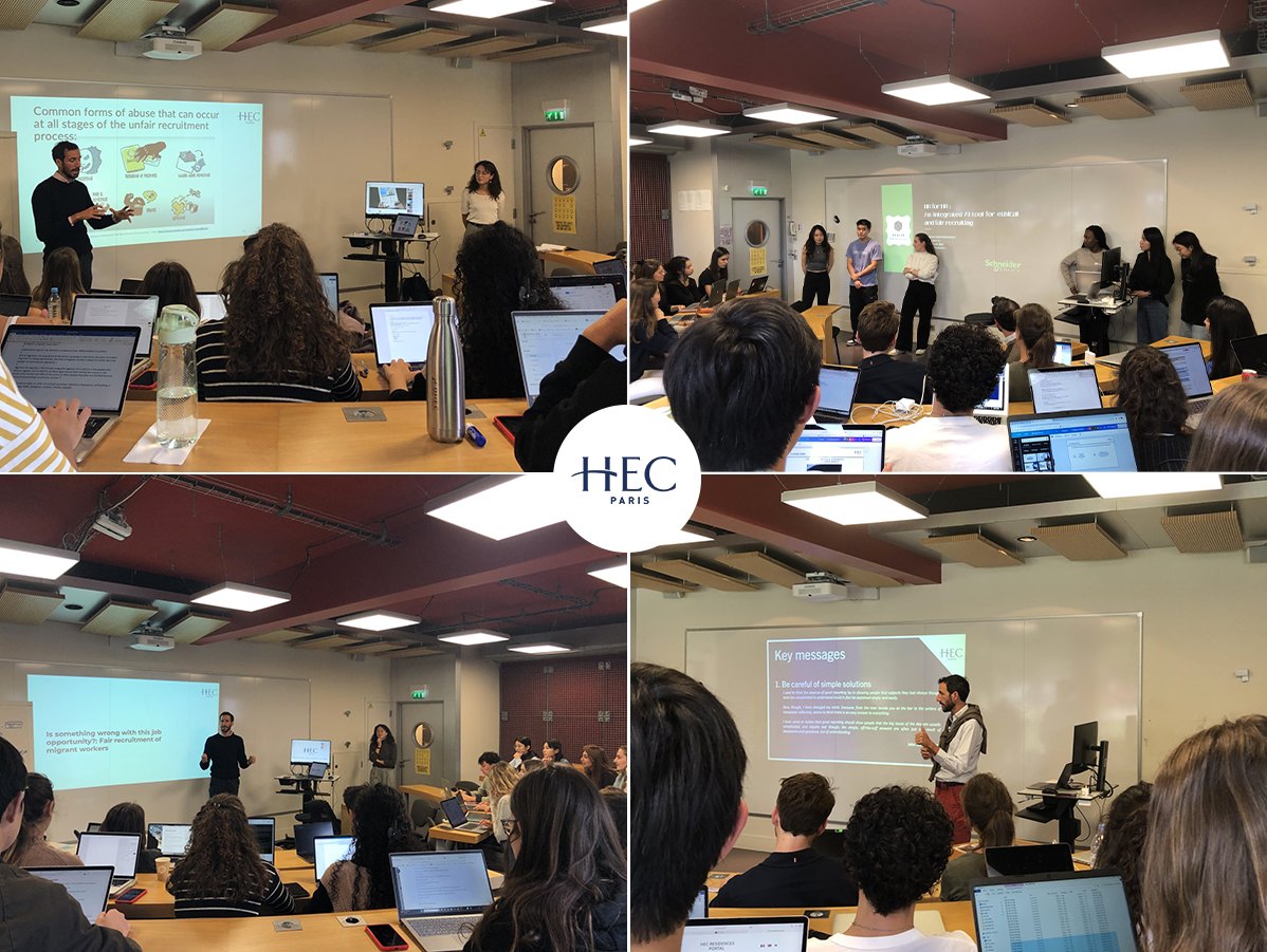Charles Autheman and his class for the HEC Challenge about Business and Human Rights