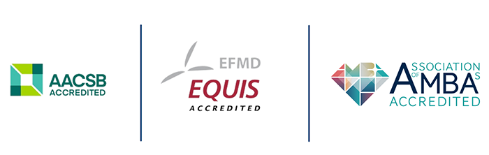 Accreditation logos from the AMBA, EQUIS and AACSB