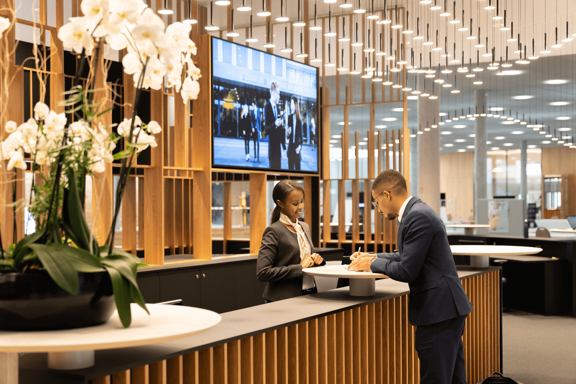 Paying at a reception desk