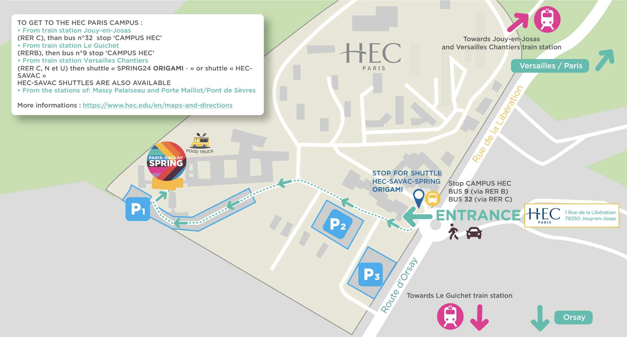 Access plan of the HEC Paris Demo Day and Paris Saclay SPRING event