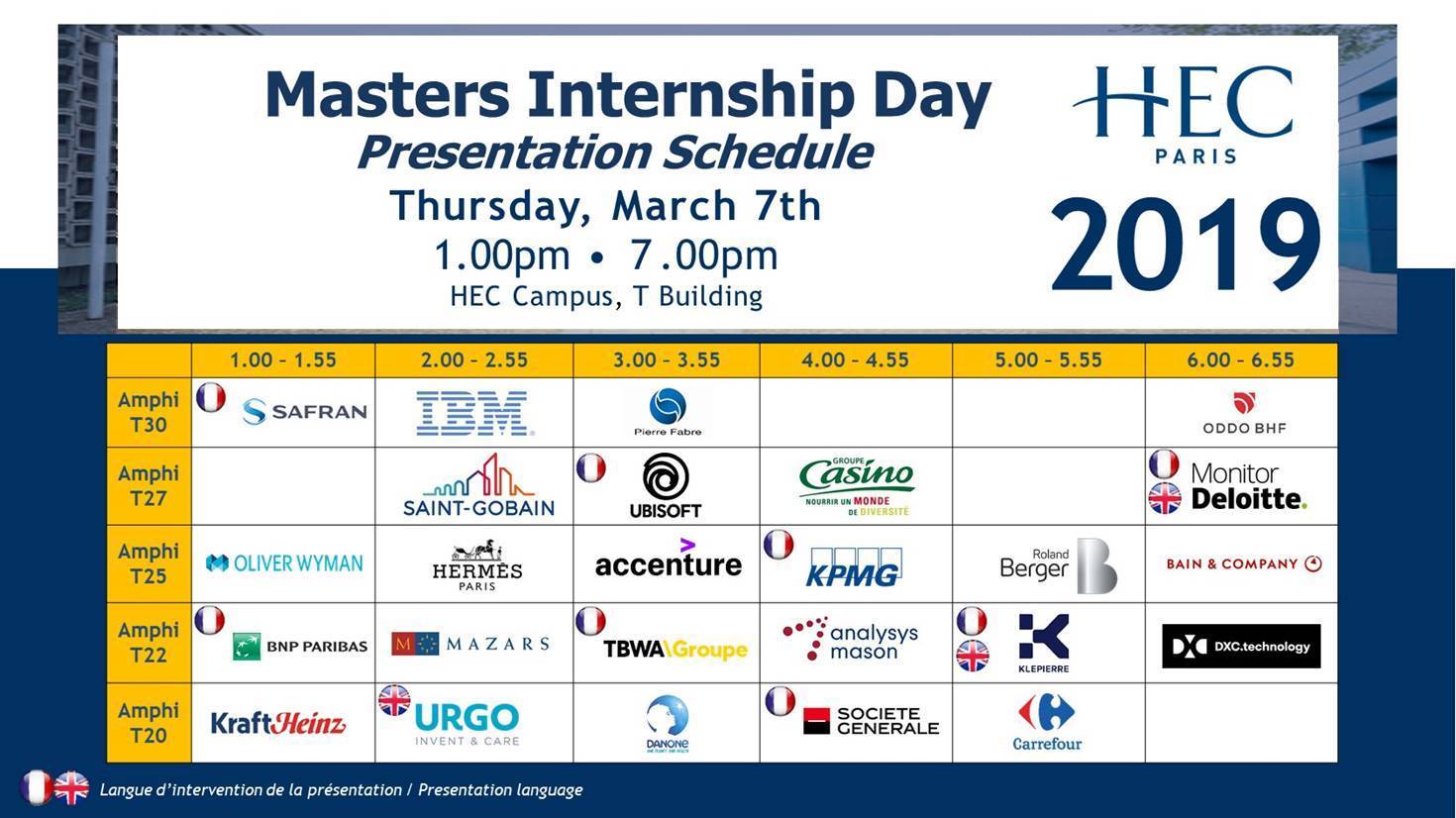 Masters Internship Day Schedule