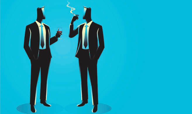 two men in suit talking while drinking and smoking - rudall30-adobestock