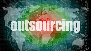 "outsourcing" word on a world map