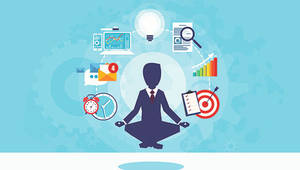 man in suit meditating in the middle of contact technologies