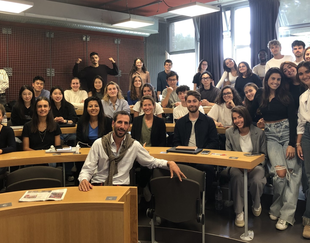 Charles Autheman and his class for the HEC Challenge about Business and Human Rights 