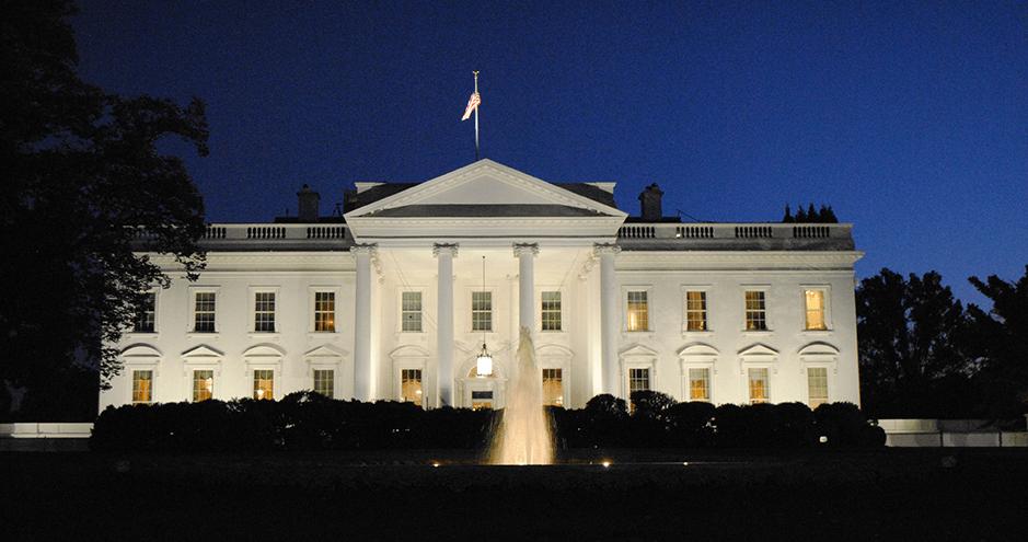 The White House in Washington, by night.